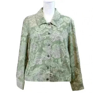 VINTAGE Croft & Barrow Lightweight Lt. Green Paisley Denim Jacket Size 16